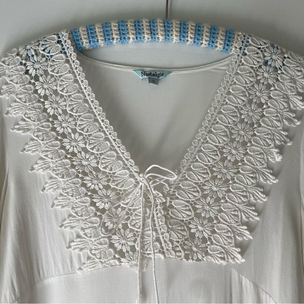 Nostalgia Boho White Crochet Detail Swim Coverup/ Tunic Size S - Picture 2 of 15
